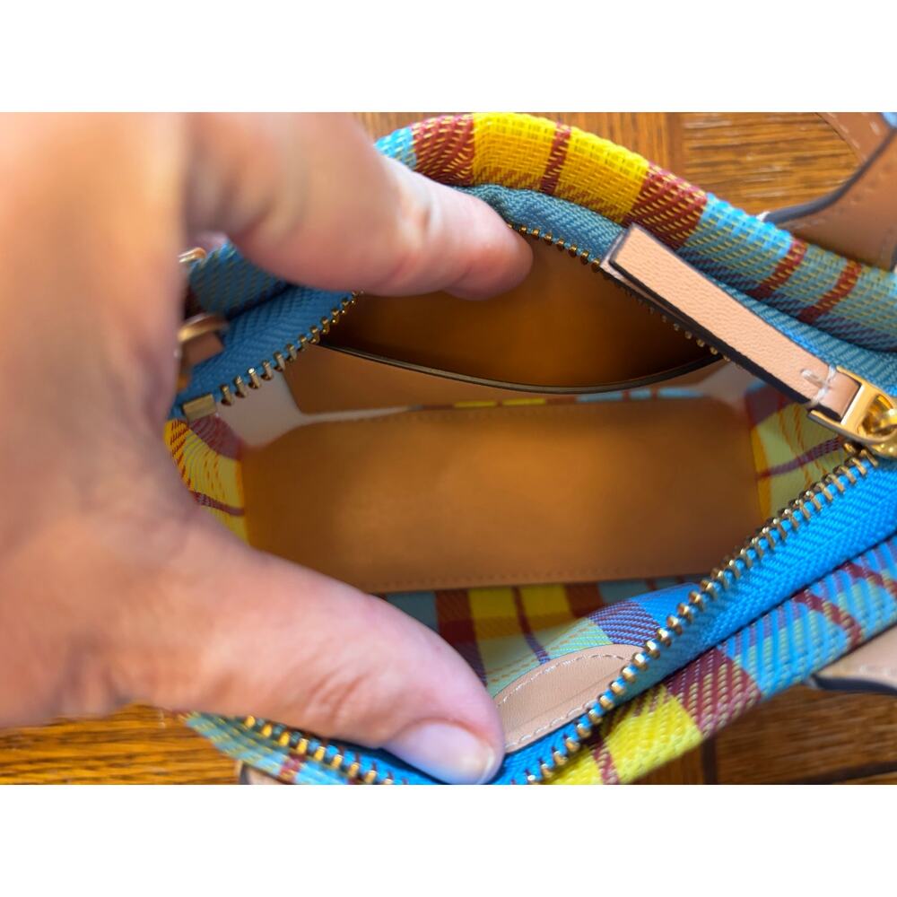 Tory Burch Ella Mini Plaid Top Handle Crossbody Tote Bag Multicolor Leather Trim - Picture 14 of 16
